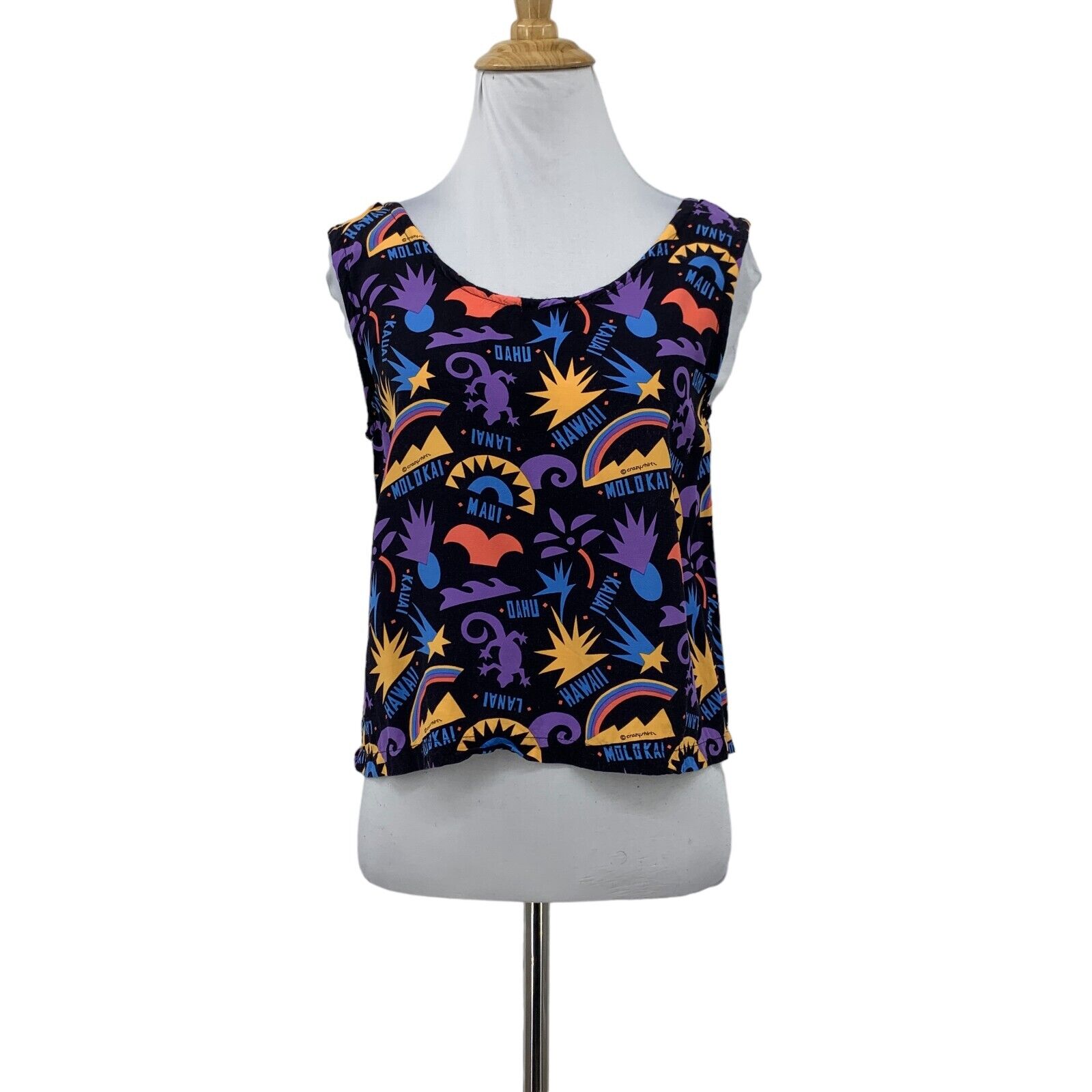 Vintage Crazy Shirts Crop Tank Top Womens M Medium Hawaiian Islands Boxy *Rare